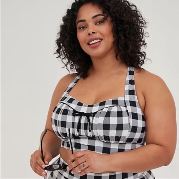 Torrid 2 RUCHED RETRO CHIC BIKINI TOP - GINGHAM - Picture 3 of 5